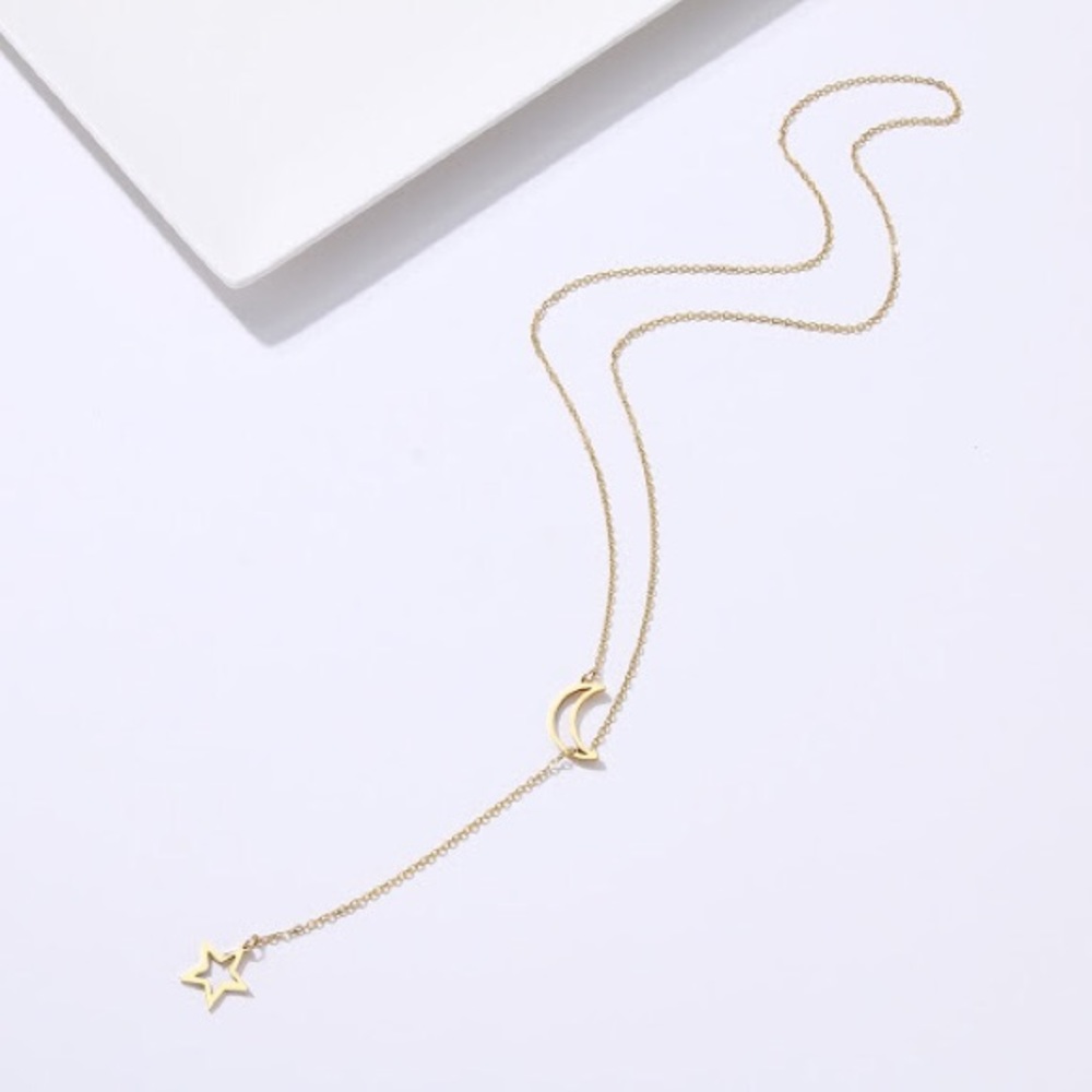 Women's Girls gold moon and stars necklace